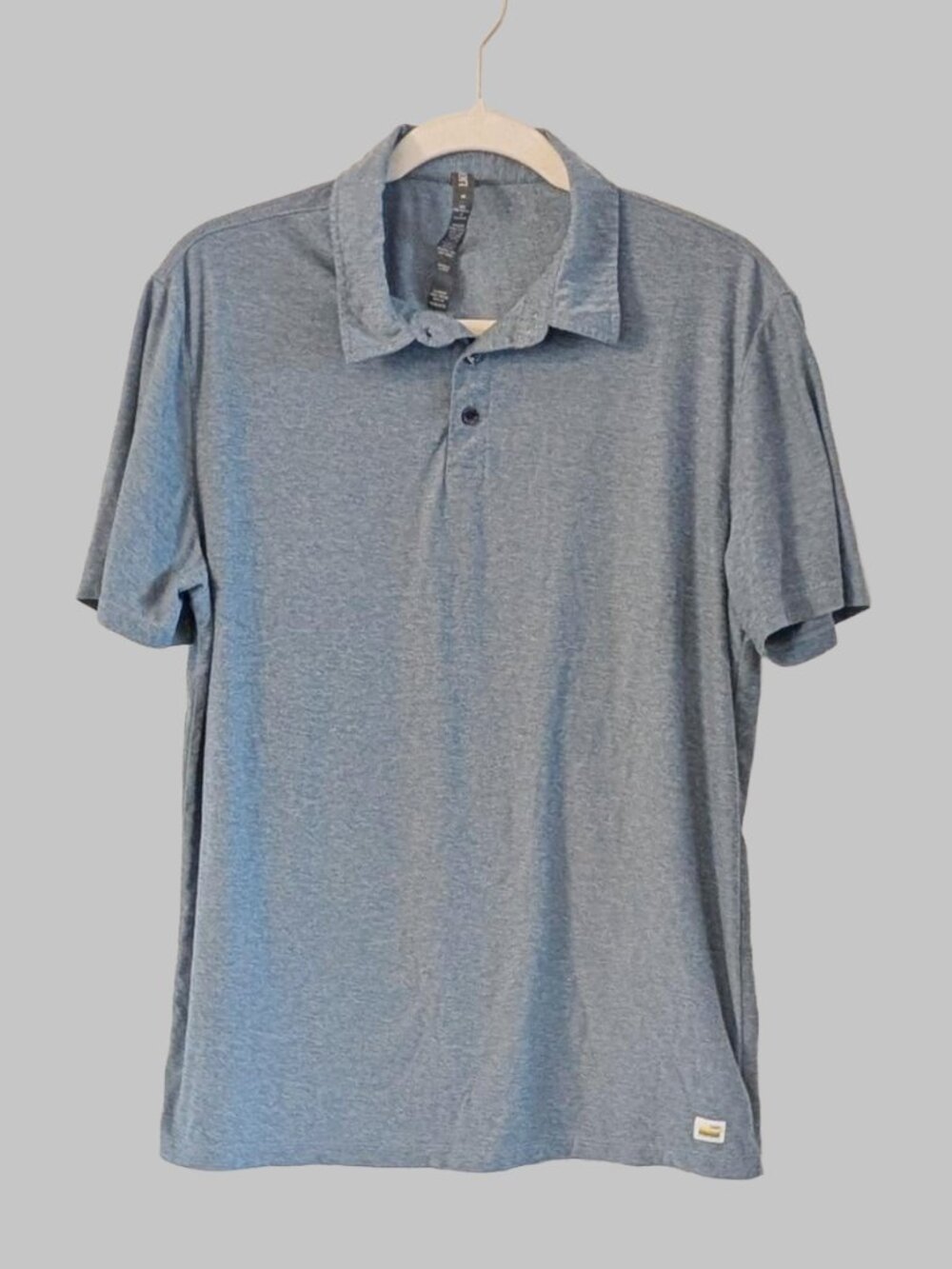 Vuori Strato Tech Polo Mens Med Blue Heather Performance Stretch Athletic Shirt